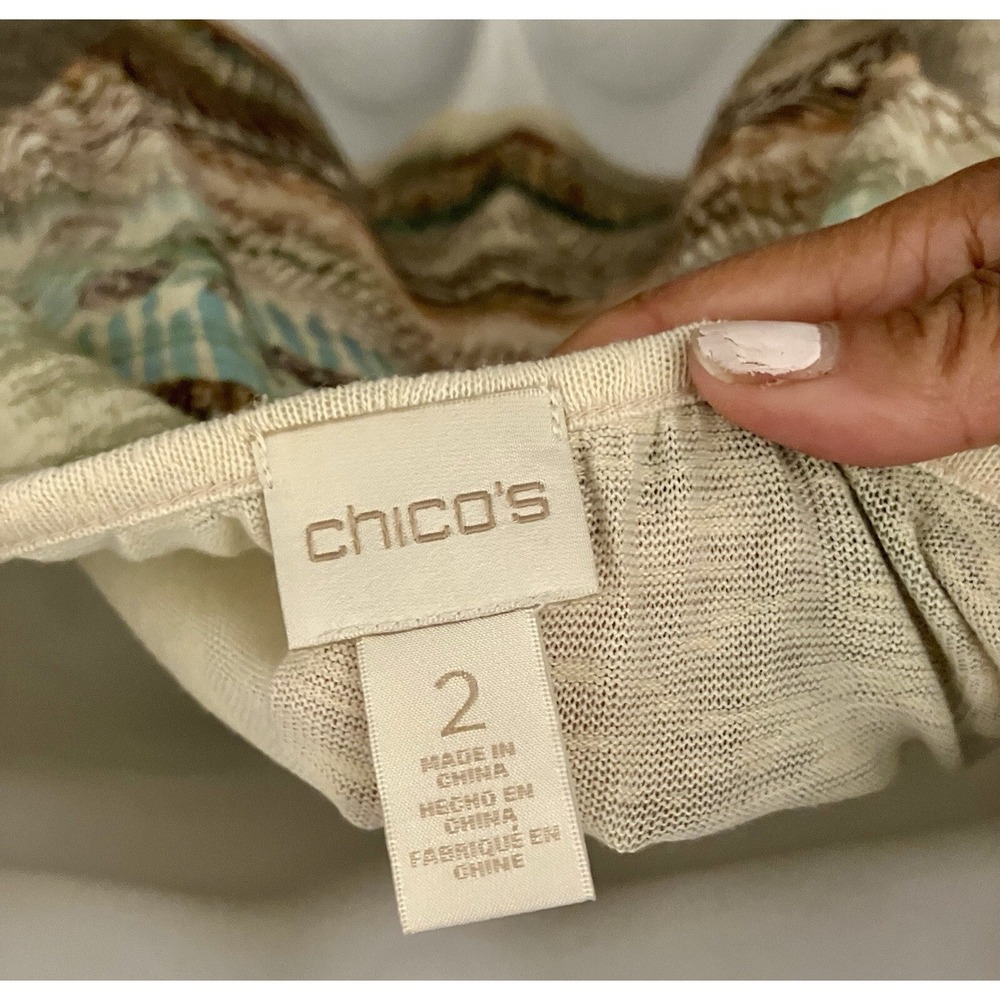 Chico's Women's Sz 2 Large Shirt Art to Wear Boho Brown‎ Tan Peasant Top Blouse - Picture 5 of 5
